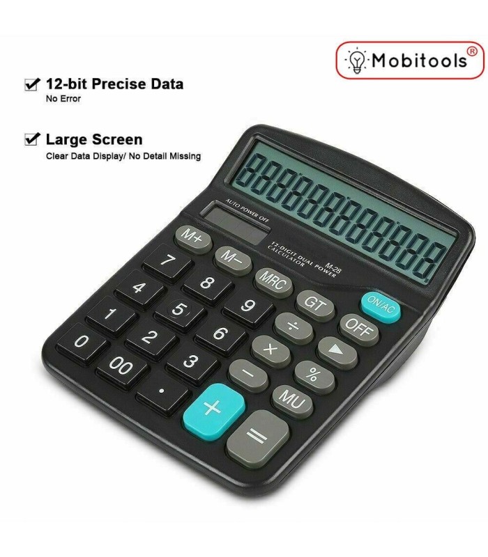 12 Digit Desk Calculator Large Buttons Solar Desktop Battery Office