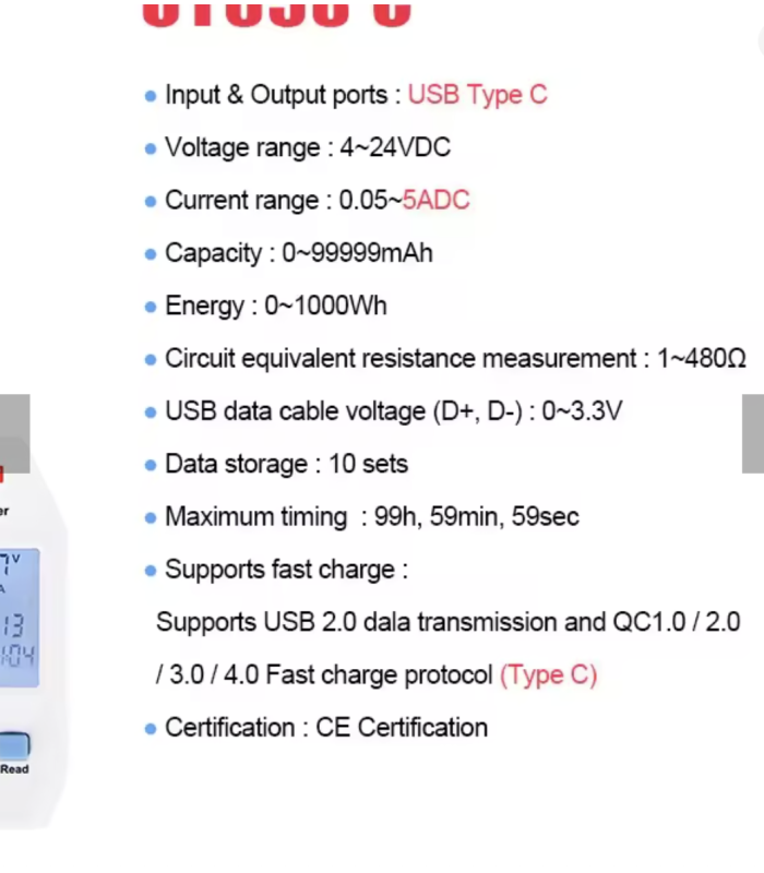 UNI-T UT658C Series USB Power Meter Digital Voltage Tester