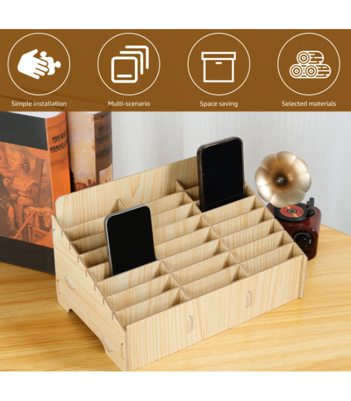 24 Slots Mobile Phone Storage Box Compartment Holder Shop Store Display Plywood Retail