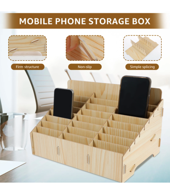 60 slots Mobile Phone Storage Box Compartment Holder Shop Store Display Plywood Retail