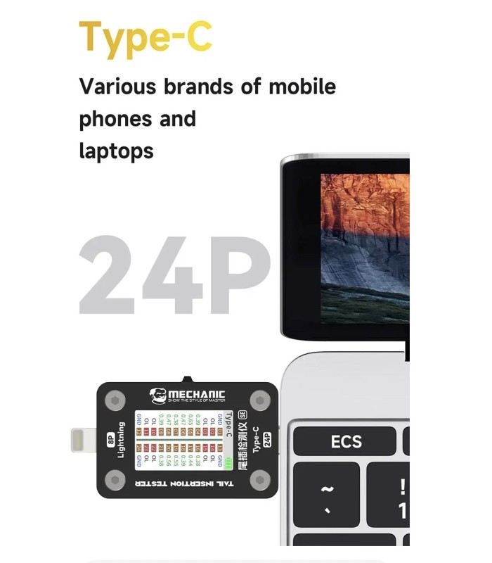 Mechanic T824 SE Mobile Phone Tail Insertion Detector Plug Tester Lightning Type-C