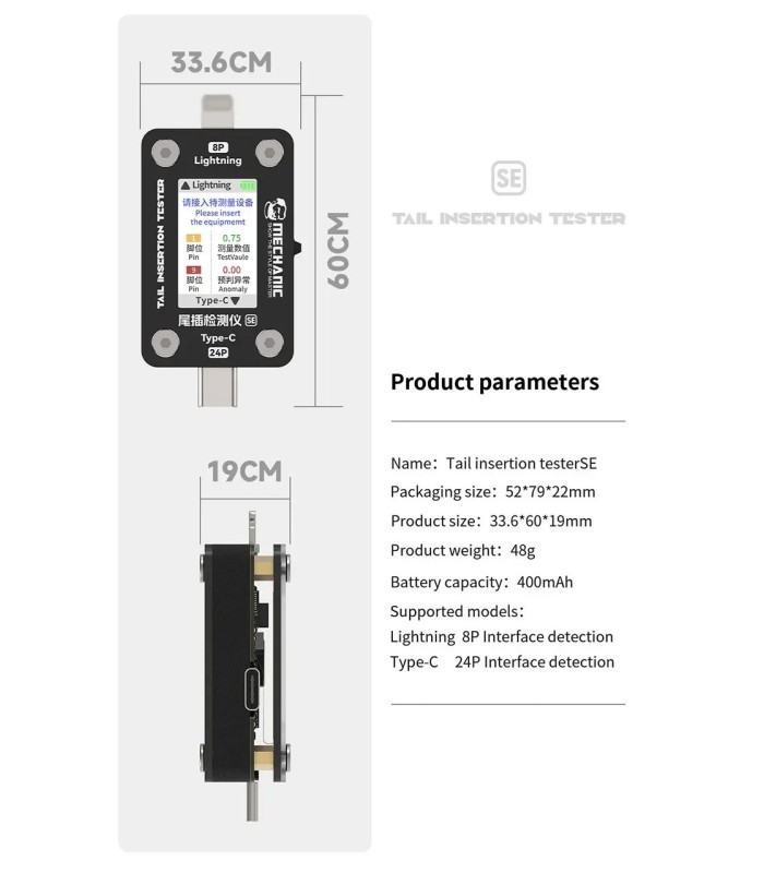 Mechanic T824 SE Mobile Phone Tail Insertion Detector Plug Tester Lightning Type-C