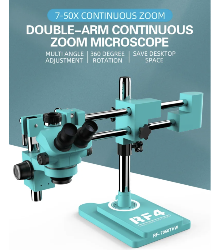RF4 RF7050TVW Trinocular Stereo Continuous Zoom Industrial Boom Microscope