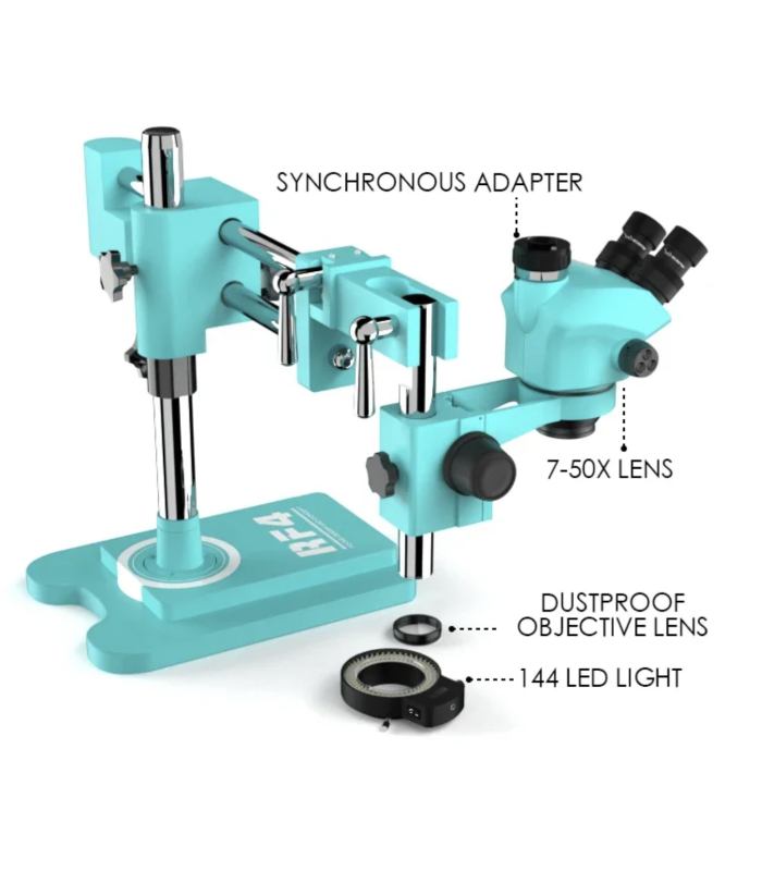 RF4 RF7050TVW Trinocular Stereo Continuous Zoom Industrial Boom Microscope