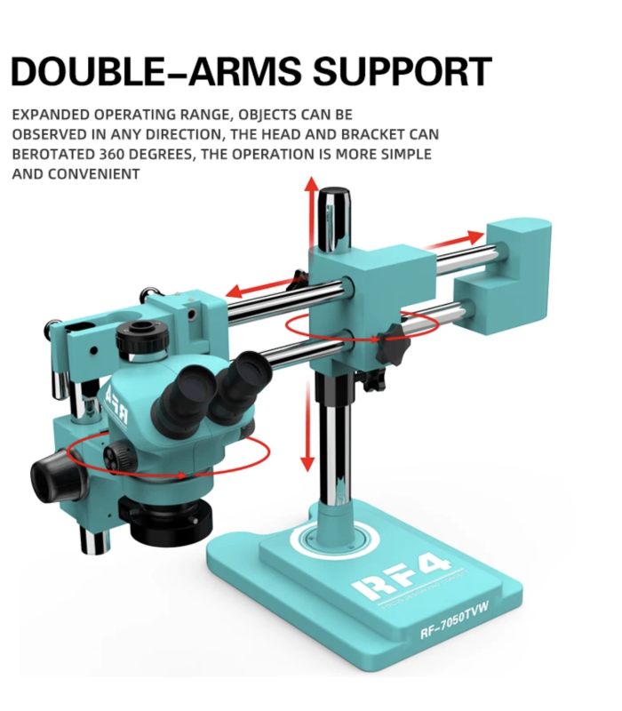 RF4 RF7050TVW Trinocular Stereo Continuous Zoom Industrial Boom Microscope