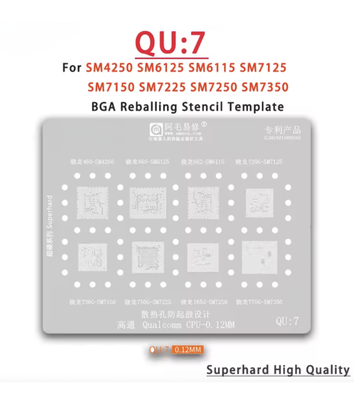 Amaoe QU7 BGA Reballing Stencil for CPU SM4250 SM7150 SM6125 SM7225 SM7250 SM735