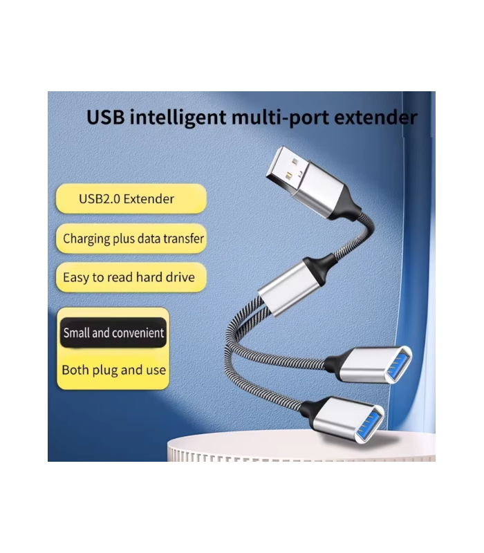 Dual USB 1 Male to 2 Female Adapter Splitter 2 Port for Data Power Charging