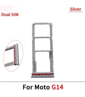 For Motorola Moto G14 Silver Sim Card Tray Replacement Dual Simcard Holder