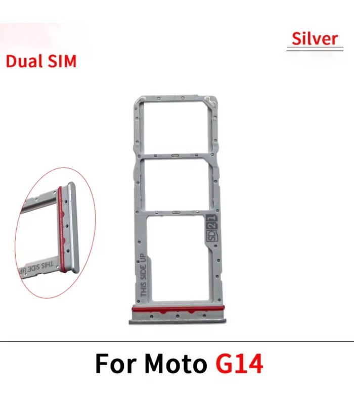 For Motorola Moto G14 Silver Sim Card Tray Replacement Dual Simcard Holder
