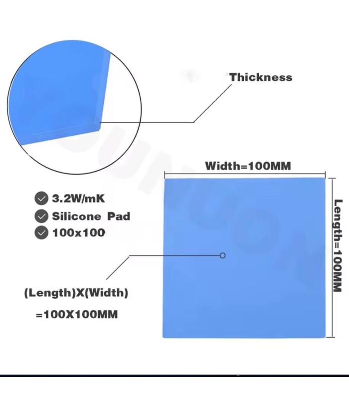 2 PCS SILICONE Blue Thermal Pad 100 x 100 x 1.5 mm thick 6 W/mK Heat Sink